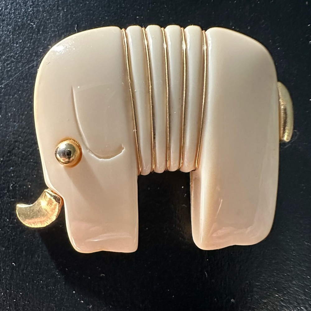 Vintage Ivory and Gold Tone Elephant Pendant